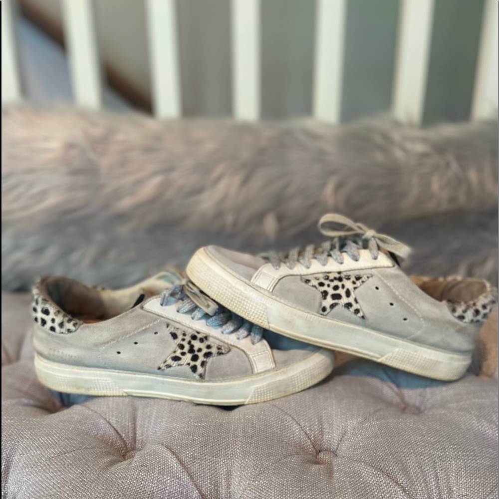 Golden Goose May Suede Gray Sneakers with Cheetah Print Star EU 38, US 8.